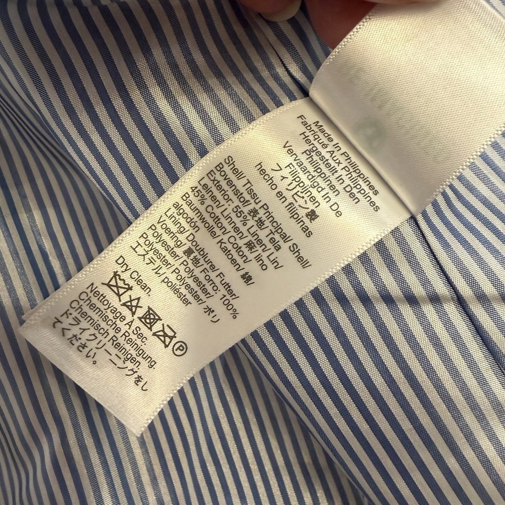 J. Crew Blazer Jacket Women's 14 Blue Herringbone One Button Linen Cotton Blend - Picture 4 of 13
